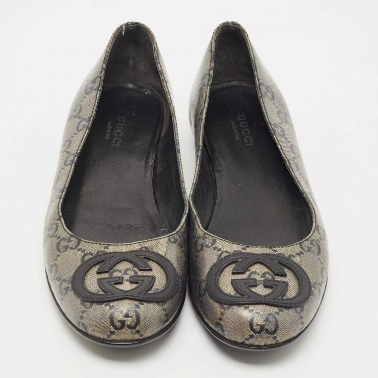 Pre Owned Gucci Grey Coated Canvas GG Ballet Flats Size 36