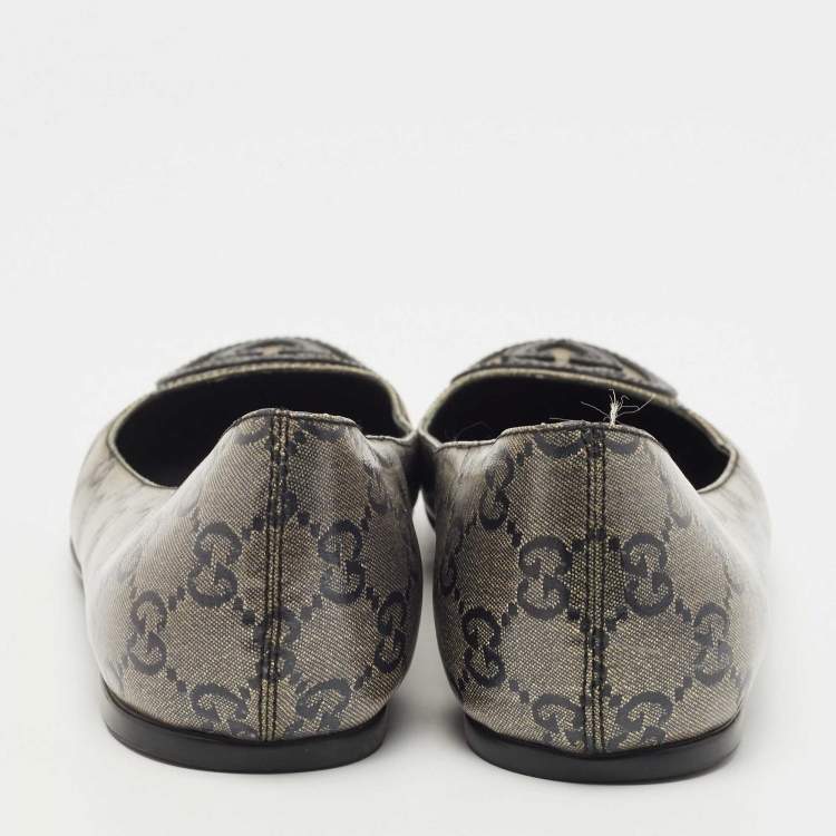 Pre Owned Gucci Grey Coated Canvas GG Ballet Flats Size 36