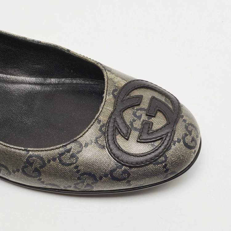 Pre Owned Gucci Grey Coated Canvas GG Ballet Flats Size 36