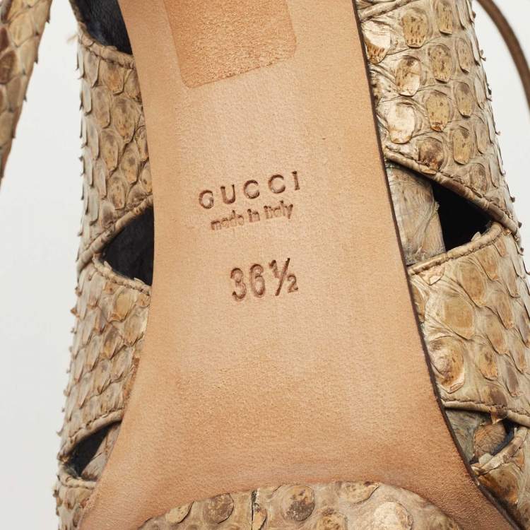 Pre Owned Gucci Metallic Python Open Open Toe Ankle Boots Size 36.5