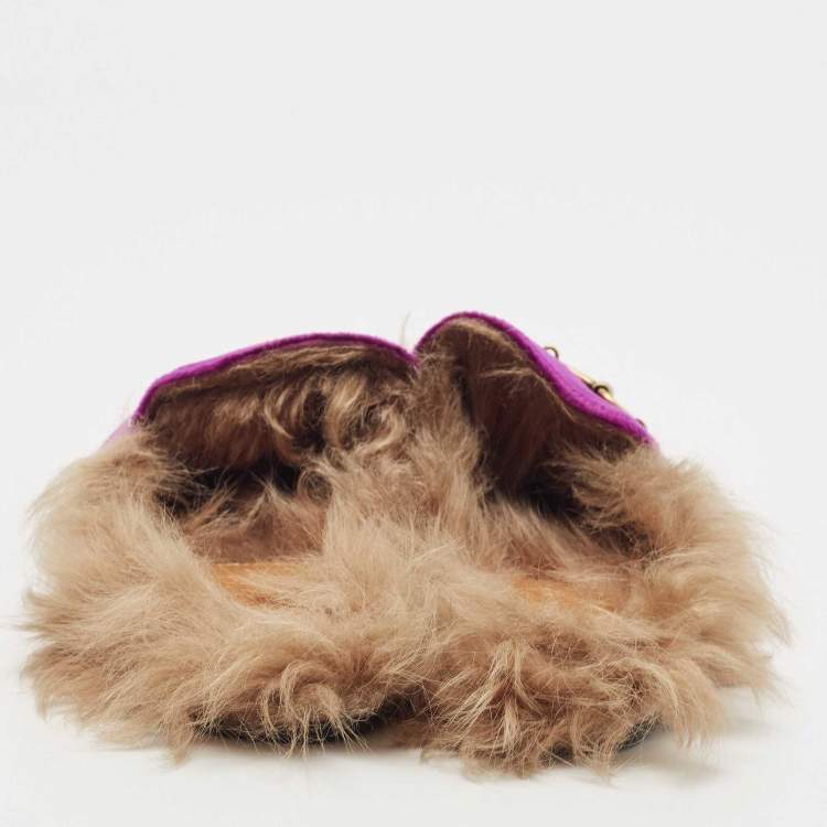 Pre Owned Gucci Purple Velvet Princetown Flat Mules Size 38