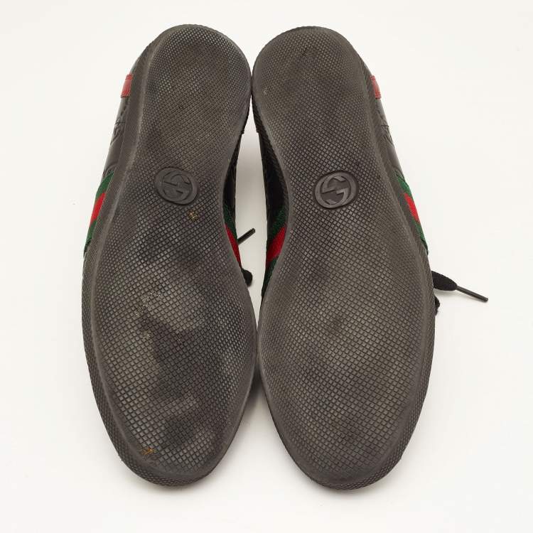 Pre Owned Gucci Black Guccissima Leather Web Ace Sneakers Size 37