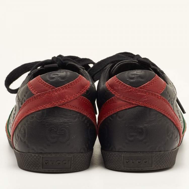 Pre Owned Gucci Black Guccissima Leather Web Ace Sneakers Size 37