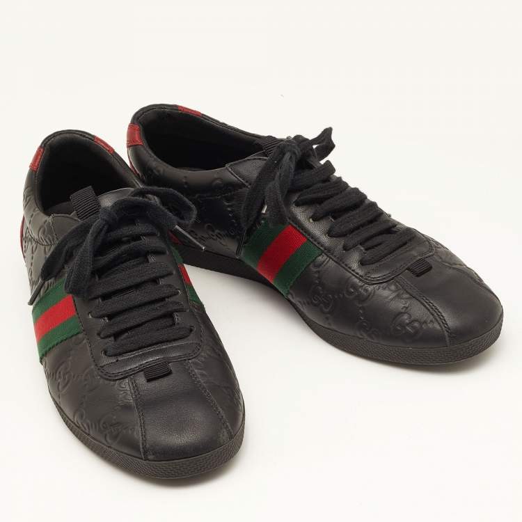 Pre Owned Gucci Black Guccissima Leather Web Ace Sneakers Size 37
