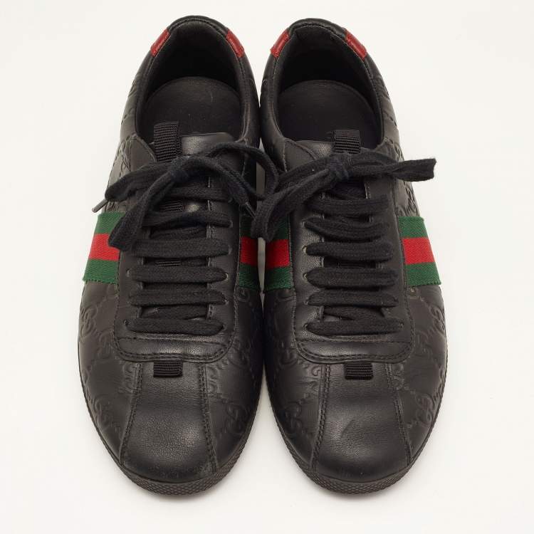 Pre Owned Gucci Black Guccissima Leather Web Ace Sneakers Size 37