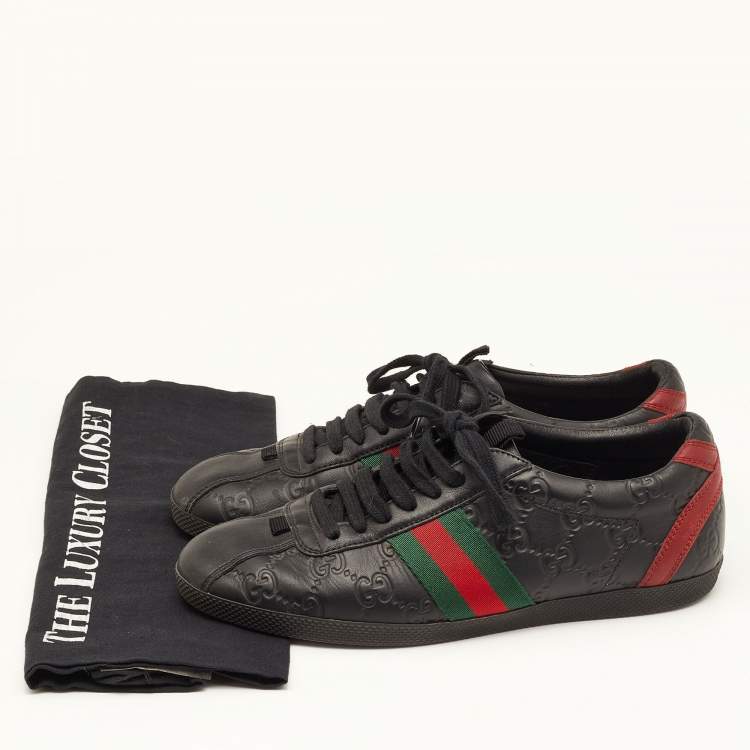 Pre Owned Gucci Black Guccissima Leather Web Ace Sneakers Size 37