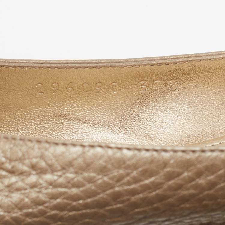 Pre Owned Gucci Metallic Leather Interlocking G Buckle Ballet Flats Size 37.5