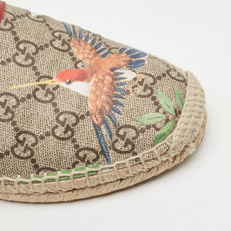 Pre Owned Gucci Beige Flora Print Coated Canvas and Leather Slip On Espadrilles Size 39