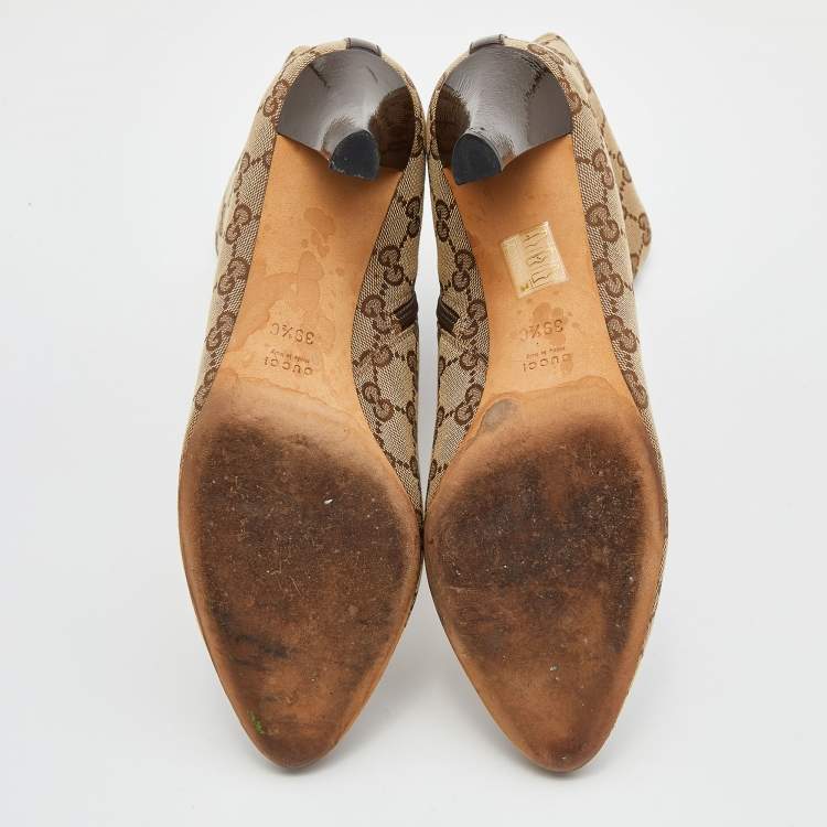 مملوكة مسبقًا Gucci Beige/Brown GG Canvas Ankle Booties Size 39.5