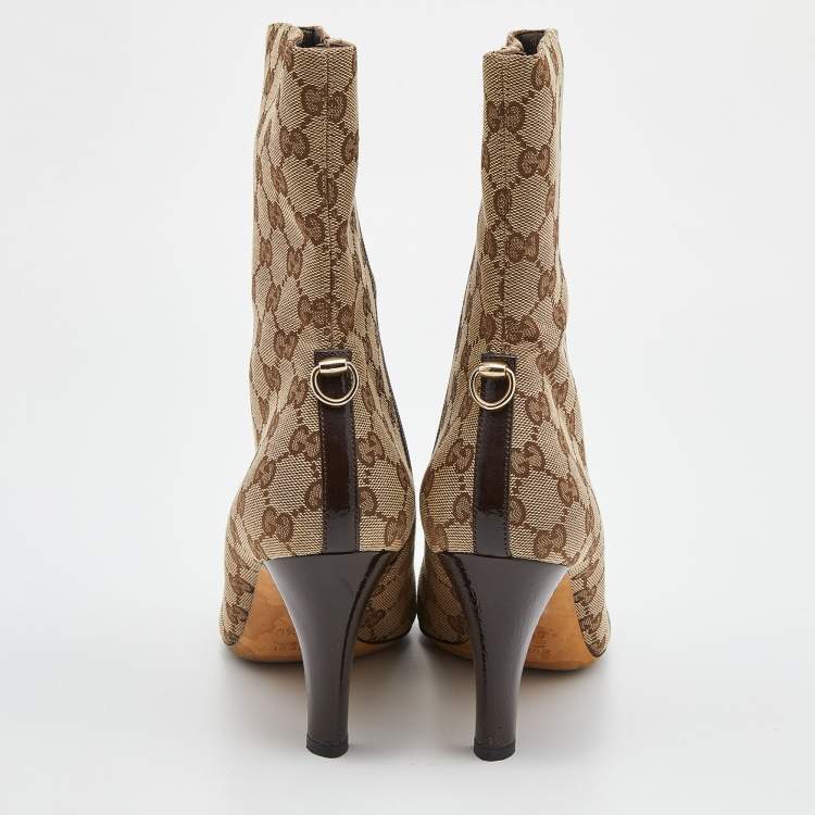 مملوكة مسبقًا Gucci Beige/Brown GG Canvas Ankle Booties Size 39.5