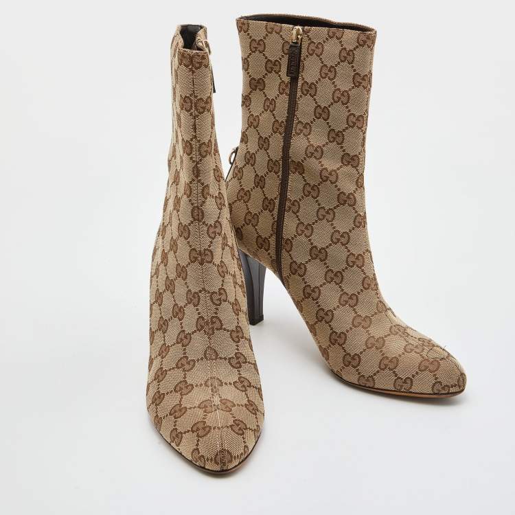 مملوكة مسبقًا Gucci Beige/Brown GG Canvas Ankle Booties Size 39.5