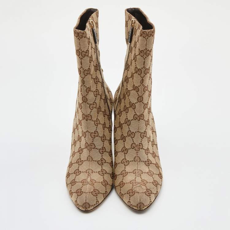 مملوكة مسبقًا Gucci Beige/Brown GG Canvas Ankle Booties Size 39.5