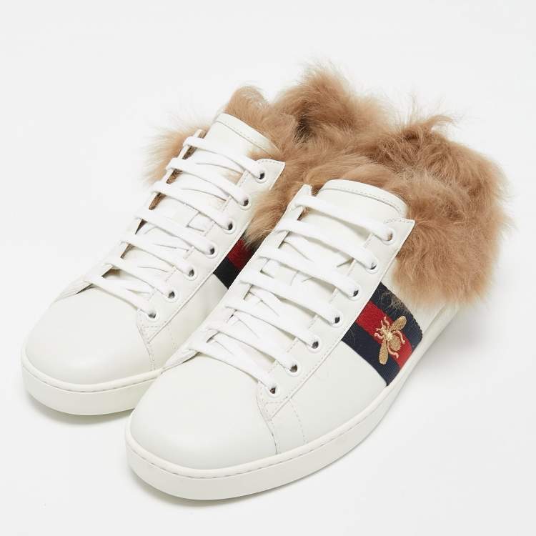 Women's Ace sneaker with bee in white leather