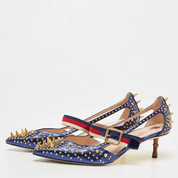 مملوكة مسبقًا Gucci Metallic Blue Leather Unia Mary Jane Pumps Size 38
