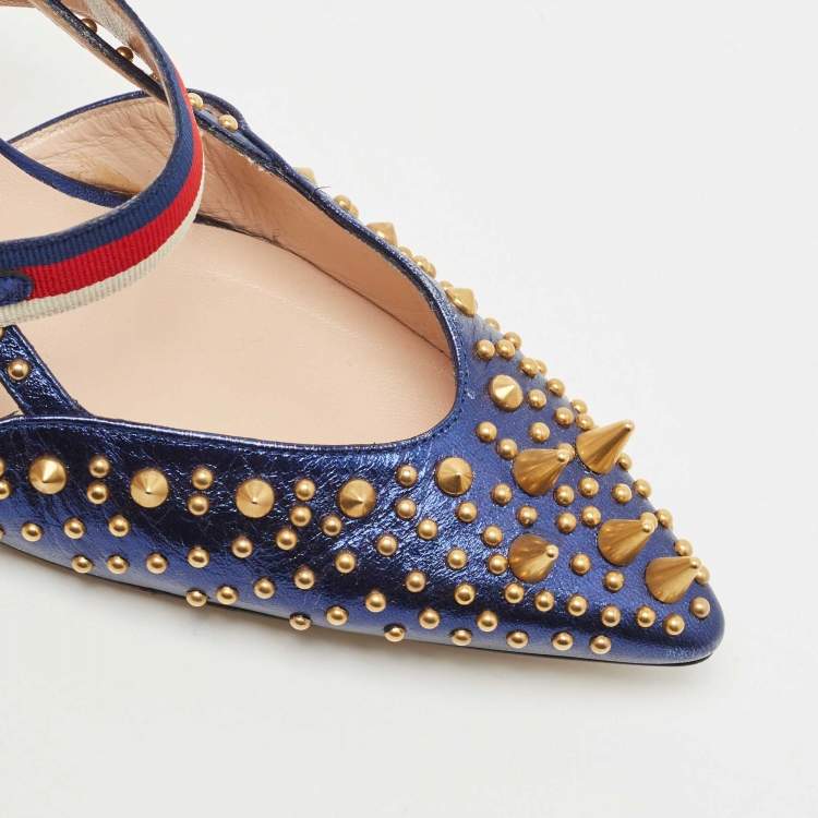 مملوكة مسبقًا Gucci Metallic Blue Leather Unia Mary Jane Pumps Size 38