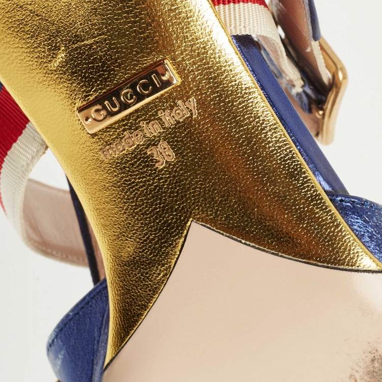 مملوكة مسبقًا Gucci Metallic Blue Leather Unia Mary Jane Pumps Size 38