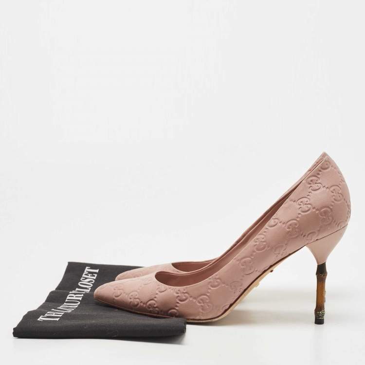 Pre Owned Gucci Pink Guccissima Leather Horsebit Heel Pumps Size 39.5