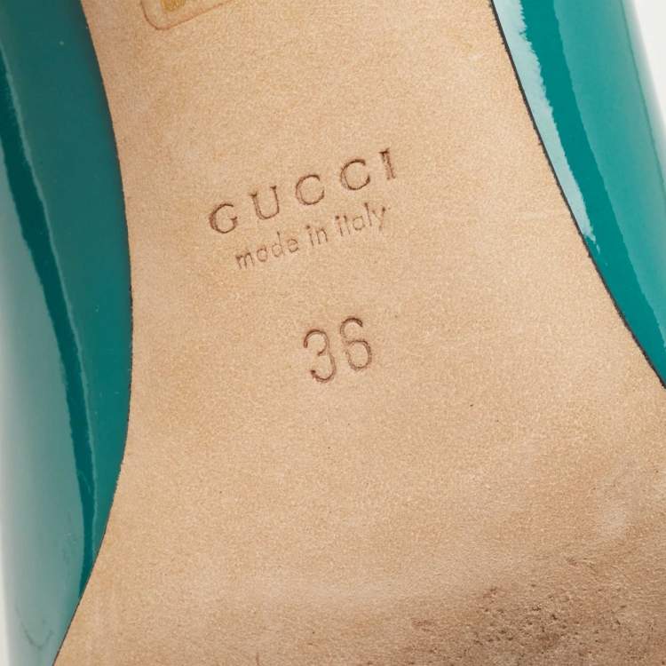 Pre Owned Gucci Green Patent Leather Studded Interlocking G Pumps Size 36