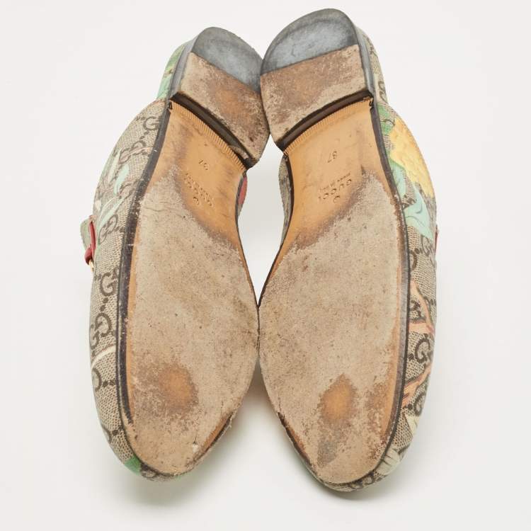 Pre Owned Gucci Grey GG Canvas Princetown  Mules Size 37 
