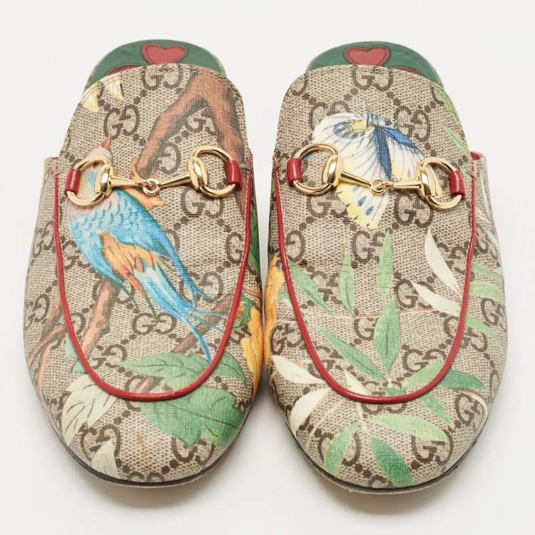 Pre Owned Gucci Grey GG Canvas Princetown  Mules Size 37 