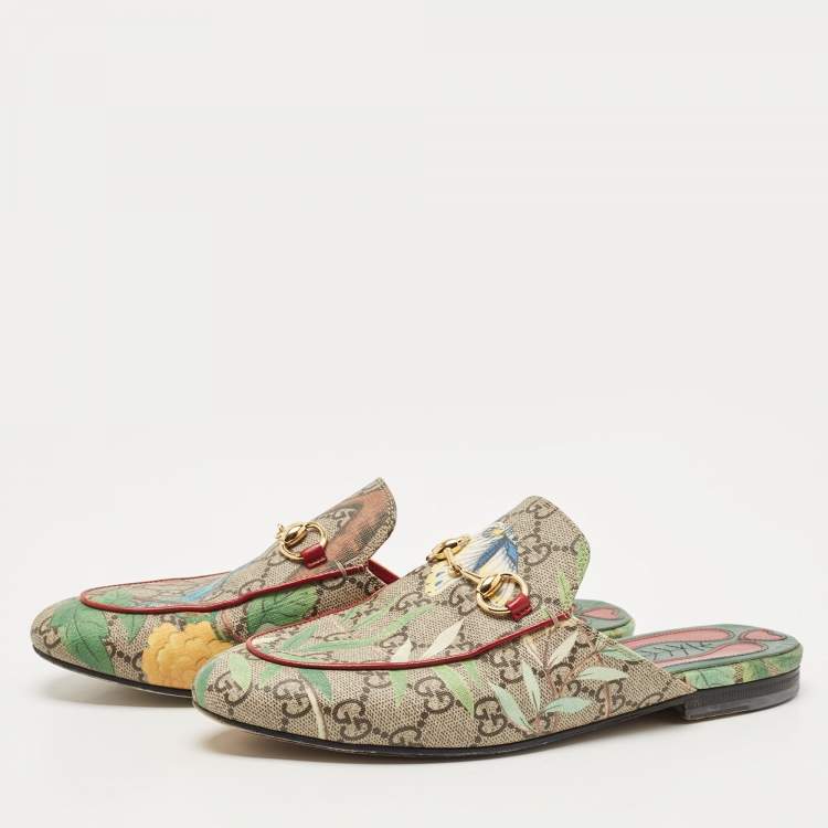 Pre Owned Gucci Grey GG Canvas Princetown  Mules Size 37 