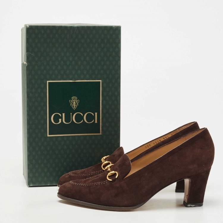 Pre Owned Gucci Brown  Suede Loafer Pumps Size 37.5
