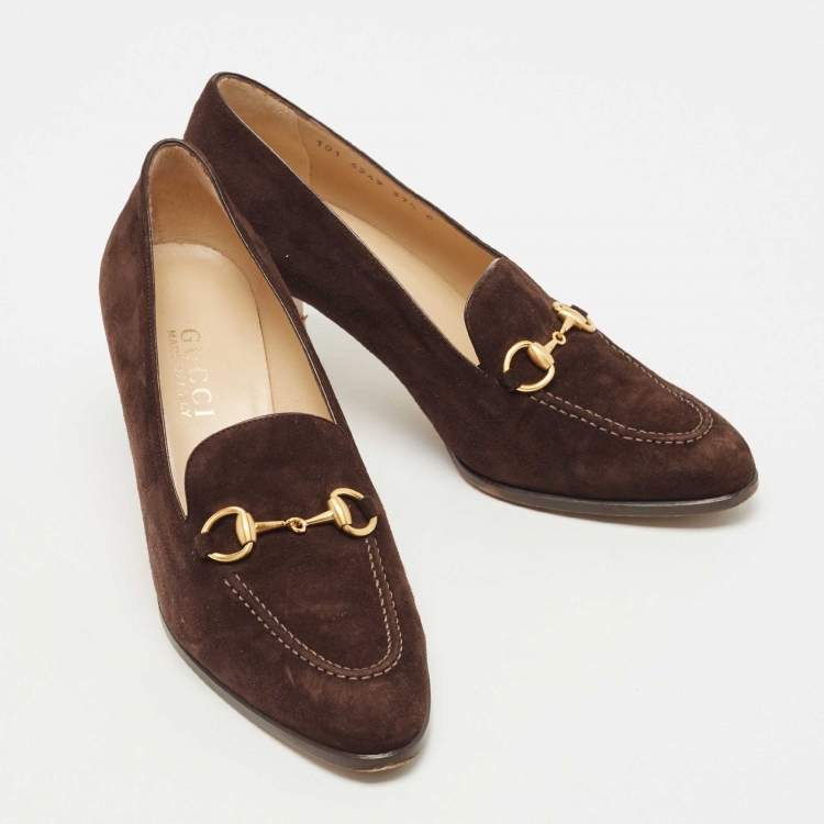 Pre Owned Gucci Brown  Suede Loafer Pumps Size 37.5