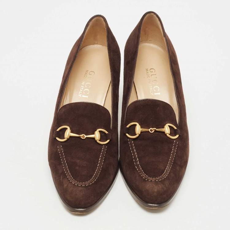 Pre Owned Gucci Brown  Suede Loafer Pumps Size 37.5