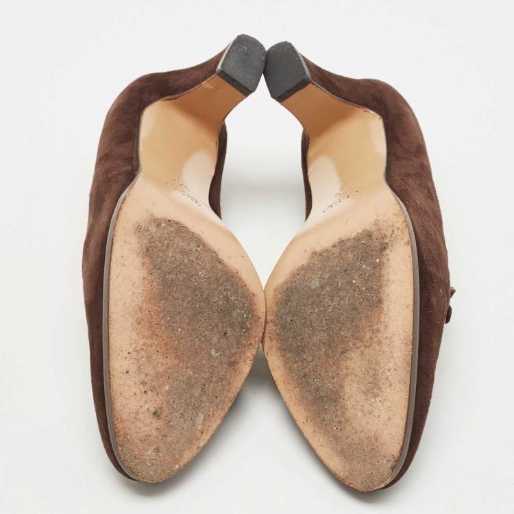 Pre Owned Gucci Brown  Suede Loafer Pumps Size 37.5