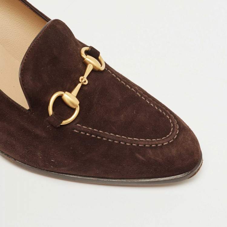 Pre Owned Gucci Brown  Suede Loafer Pumps Size 37.5