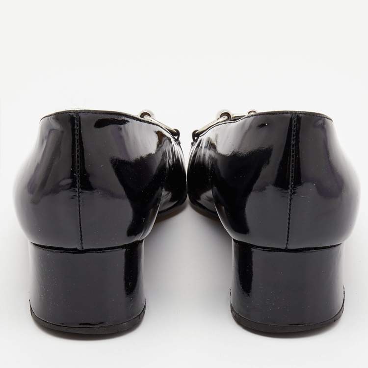 Pre Owned Gucci  Back Patent Leather Block Heel Pumps Size 38 