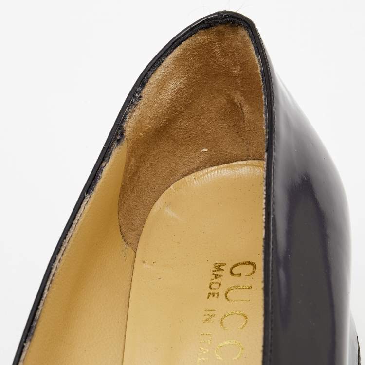 Pre Owned Gucci  Back Patent Leather Block Heel Pumps Size 38 