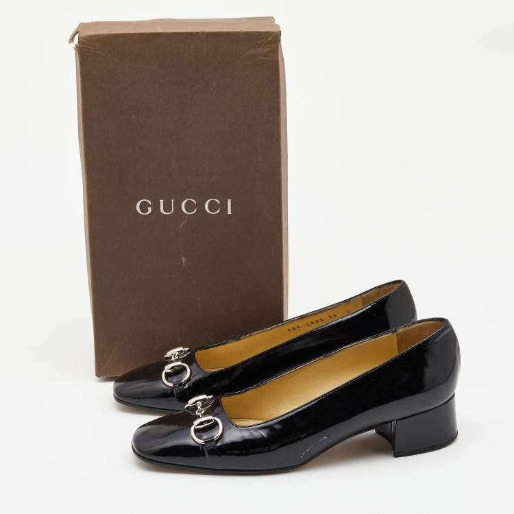 Pre Owned Gucci  Back Patent Leather Block Heel Pumps Size 38 