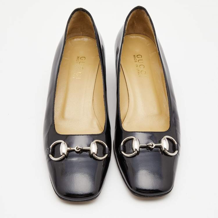 Pre Owned Gucci  Back Patent Leather Block Heel Pumps Size 38 