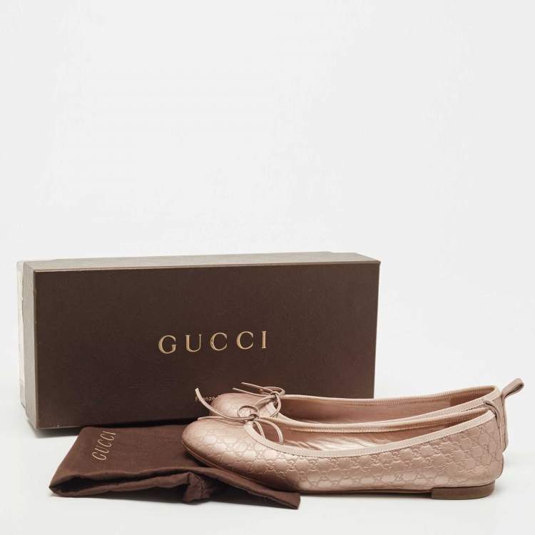 Pre Owned Gucci Metallic Guccissima Leather Bow Ballet Flats Size 38