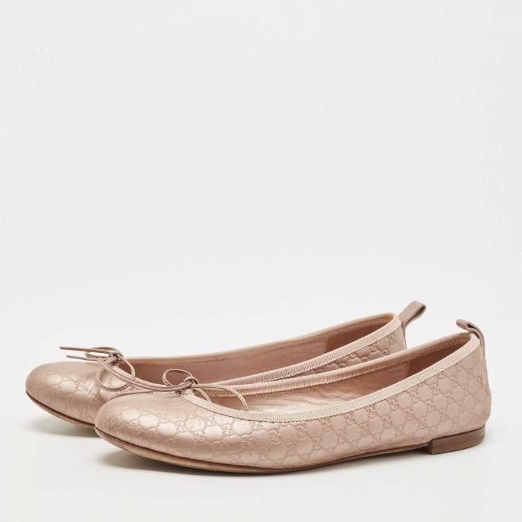 Pre Owned Gucci Metallic Guccissima Leather Bow Ballet Flats Size 38
