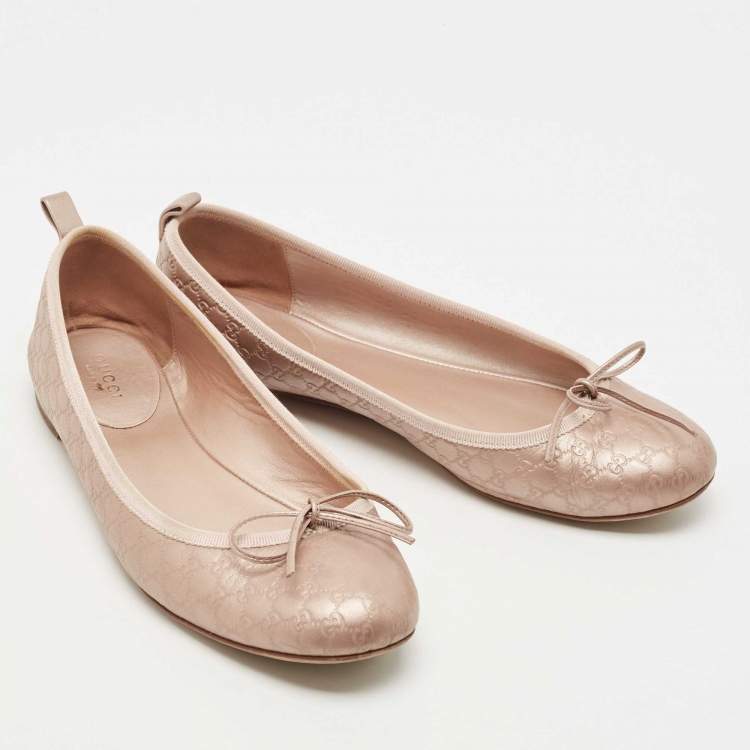 Pre Owned Gucci Metallic Guccissima Leather Bow Ballet Flats Size 38