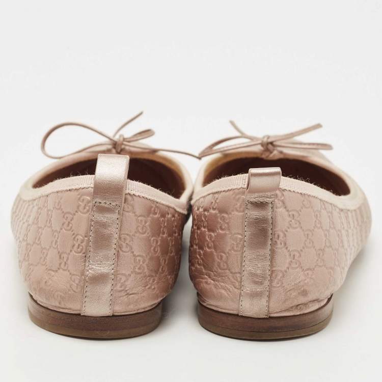 Pre Owned Gucci Metallic Guccissima Leather Bow Ballet Flats Size 38
