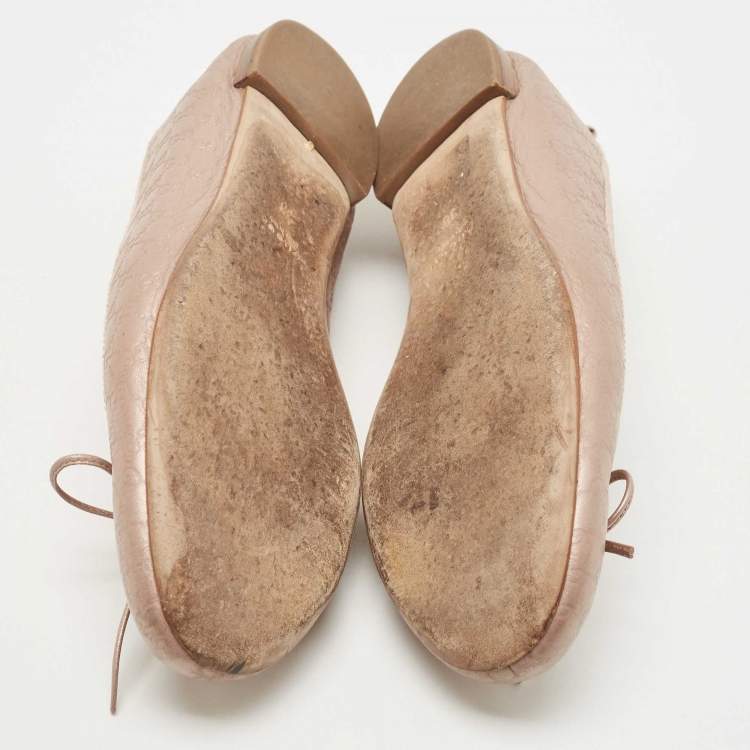 Pre Owned Gucci Metallic Guccissima Leather Bow Ballet Flats Size 38