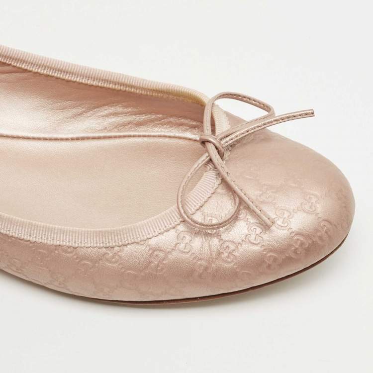 Pre Owned Gucci Metallic Guccissima Leather Bow Ballet Flats Size 38