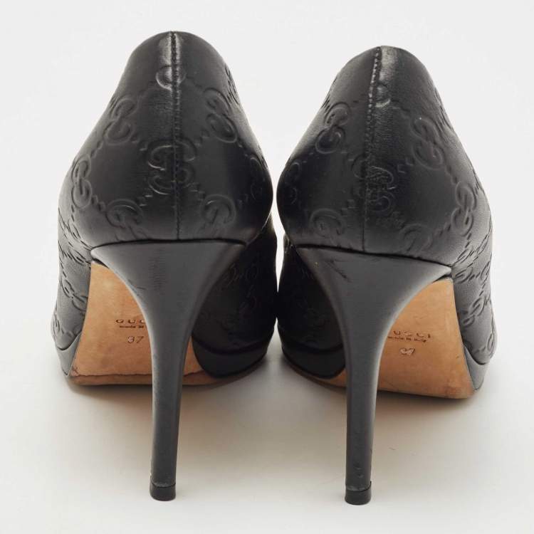 Pre Owned Gucci Black Guccissima Leather New Hollywood Platform Pumps Size 37