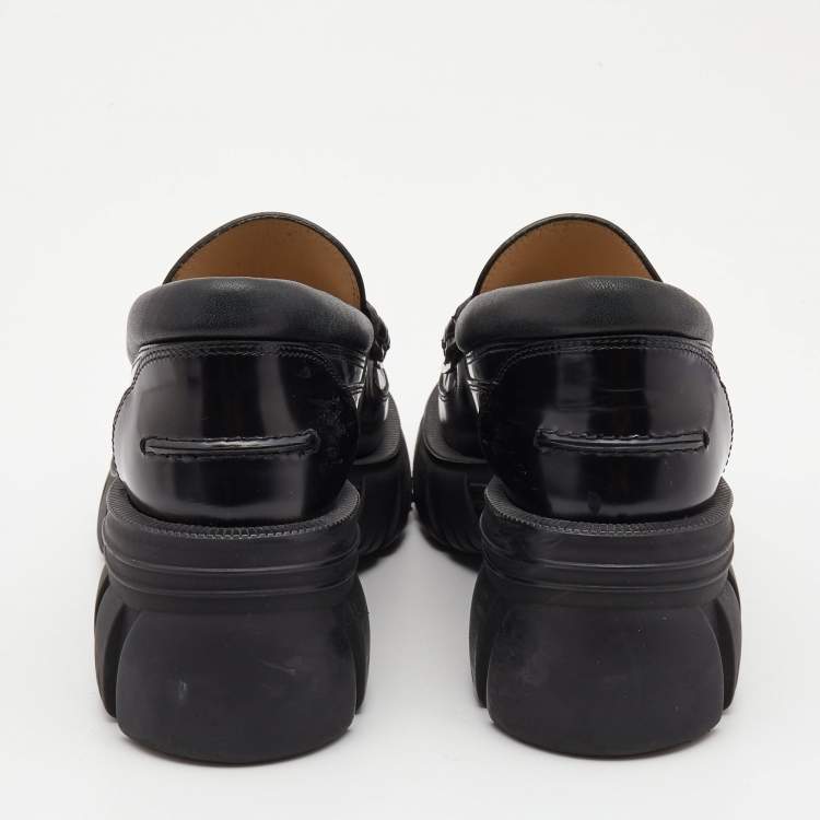Pre Owned Gucci Black Leather Romance Horsebit Loafers Size 38