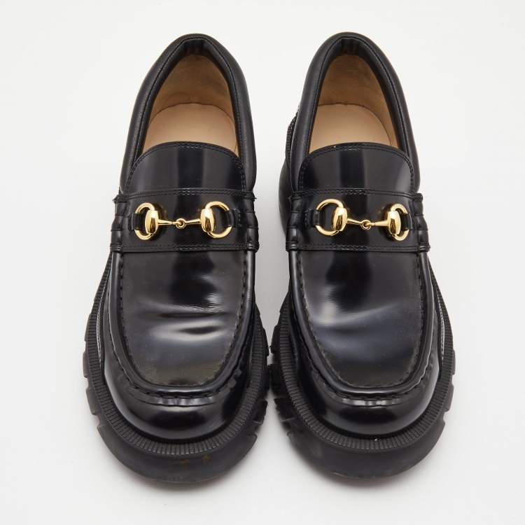 Pre Owned Gucci Black Leather Romance Horsebit Loafers Size 38