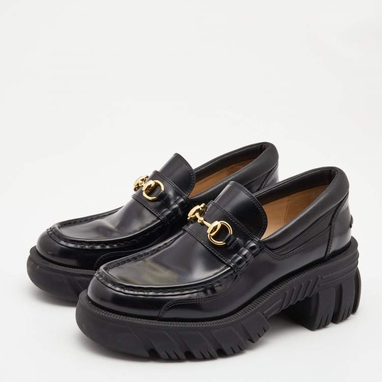 Pre Owned Gucci Black Leather Romance Horsebit Loafers Size 38
