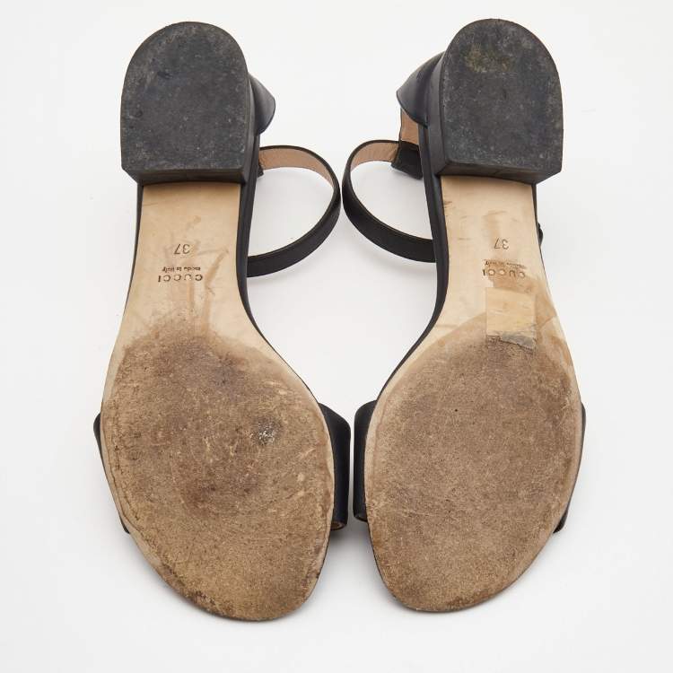 Pre Owned Gucci Black Leather Horsebit Ankle Strap Sandals Size 37