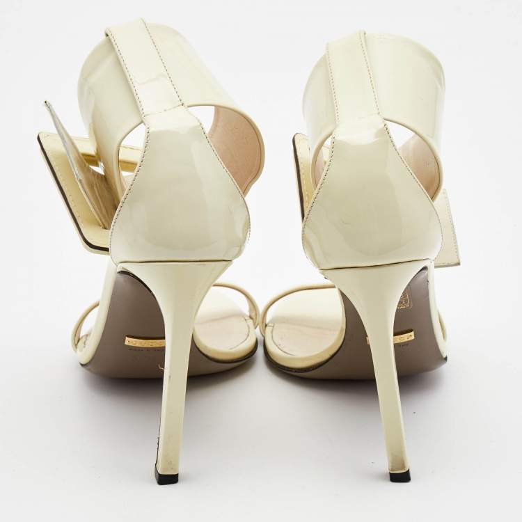Pre Owned Gucci Cream Patent Leather Victoire Sandals Size 36.5