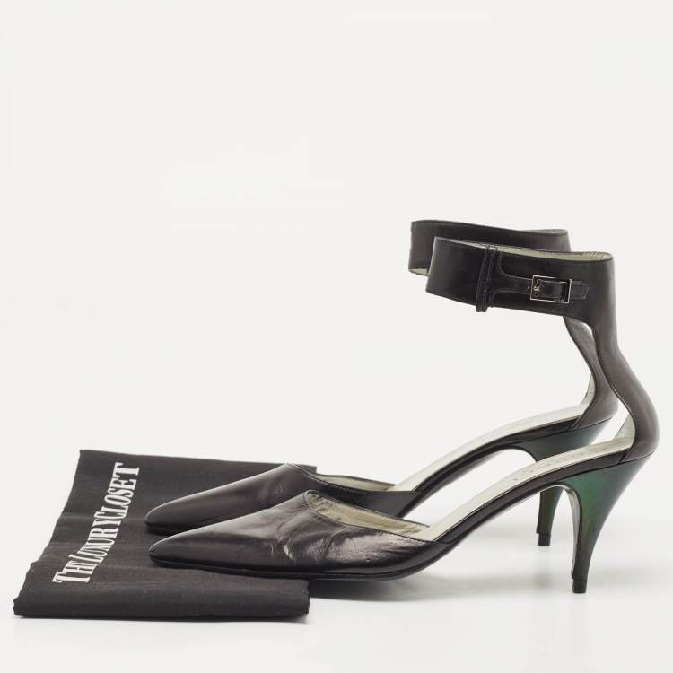 Pre Owned Gucci Black Leather Ankle Strap Pumps Size 38.5 