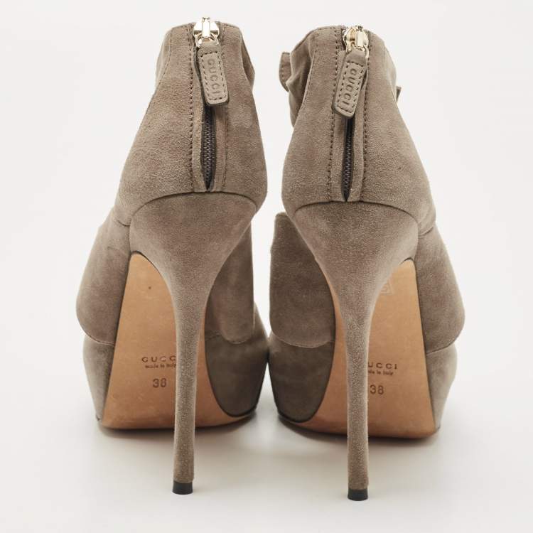 Pre Owned Gucci Grey Suede Bow Ankle Strap Sandals Size 38