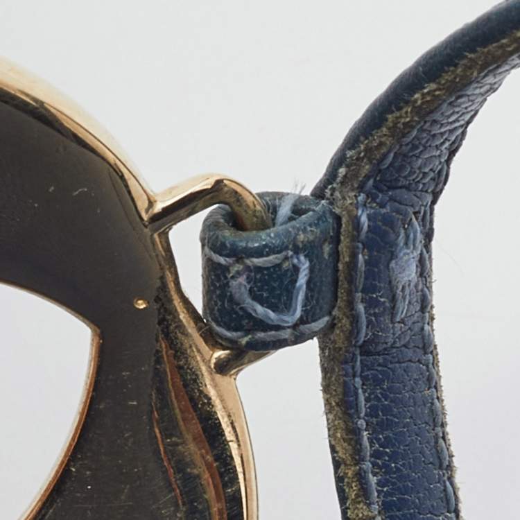 Pre Owned Gucci Blue Leather GG Cage Flat Thong Sandals Size 37