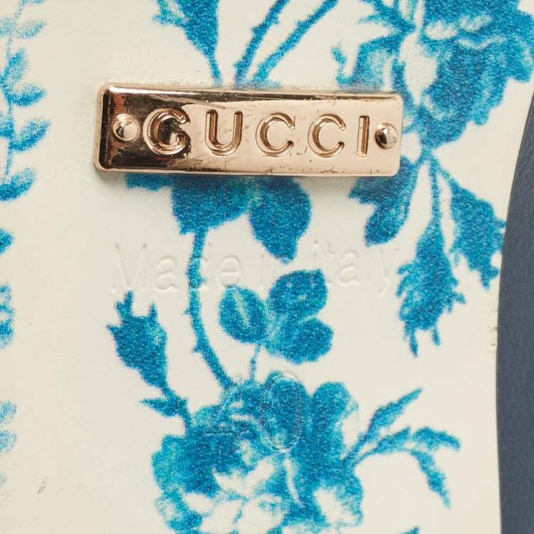 Pre Owned Gucci Navy Blue/Red Leather Jane Bow Slingback Pumps Size 40